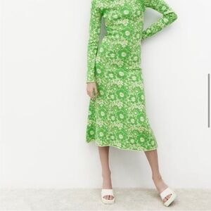 Zara Floral Jacquard Long Sleeve Midi‎ Dress Size Small